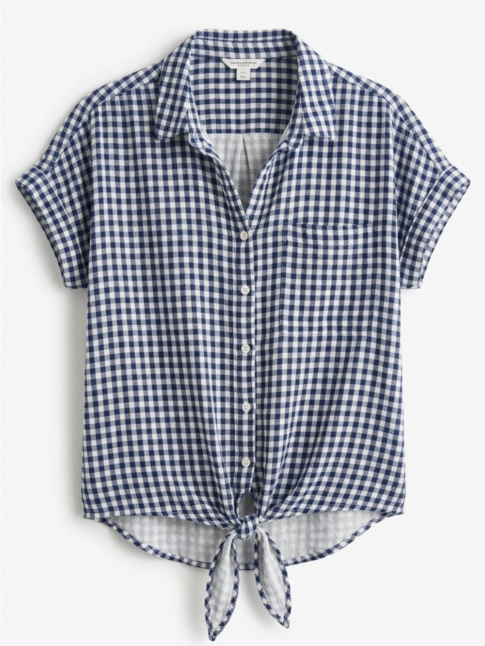 beachlunchlounge Navy and White Gingham Tie-Hem Button Down